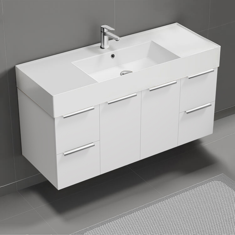 Nameeks DERIN1012 Modern Bathroom Vanity, Wall Mounted, 48 Inch, Glossy White